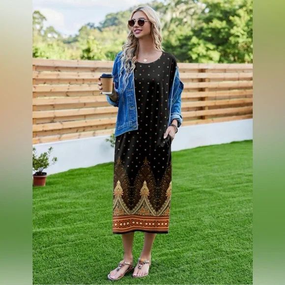 Ekouaer Women's Nightgown Short Sleeve Sleepshirt Long Loungewear with Pockets - Picture 3 of 9